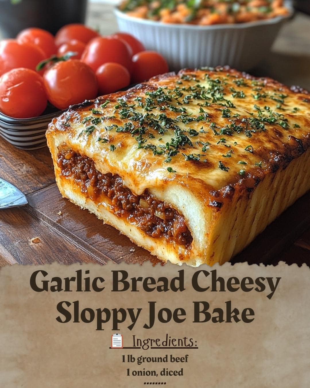 Garlic Bread Cheesy Sloppy Joe Bake