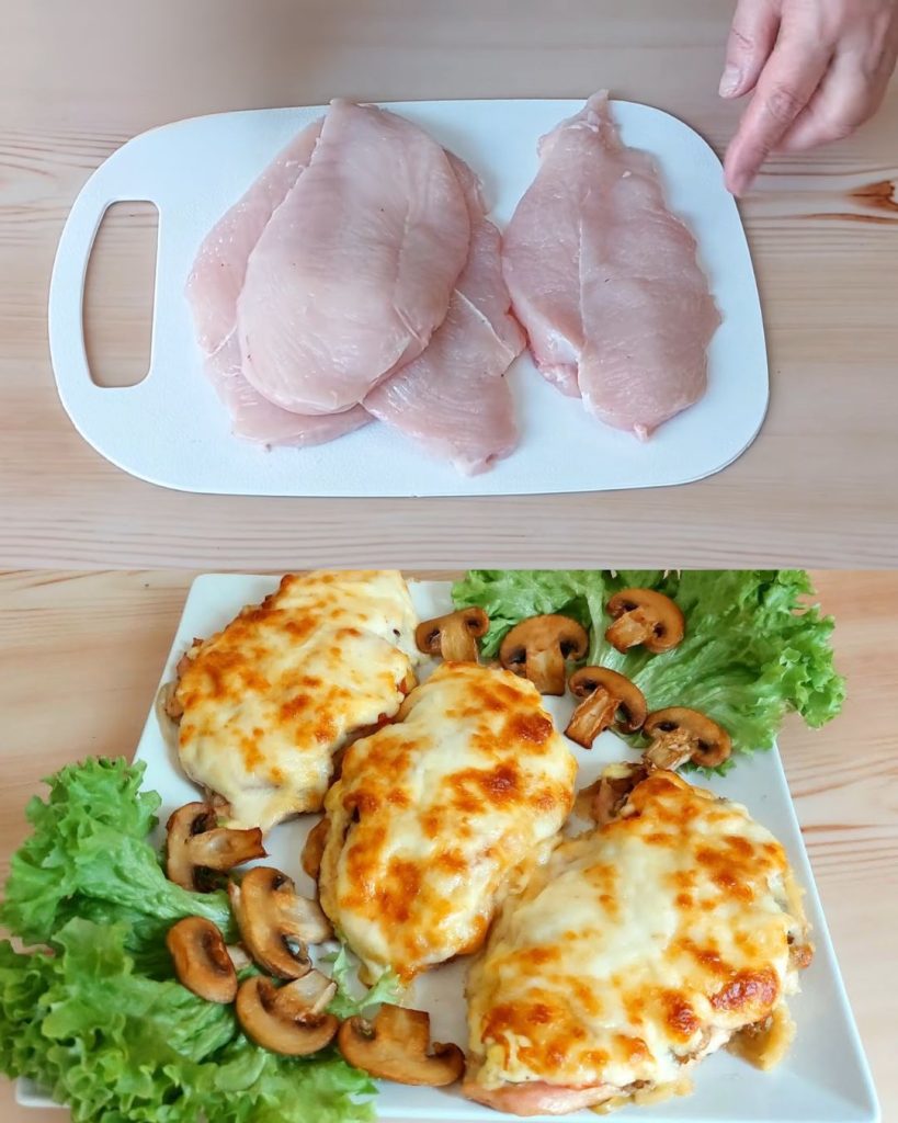 Baked Chicken with Mushrooms, Tomatoes, and Mozzarella