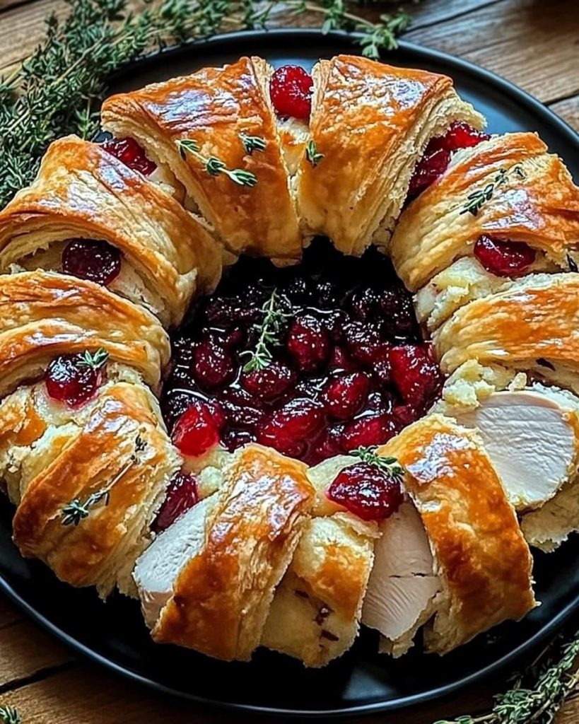 Thanksgiving Turkey and Cranberry Crescent Ring