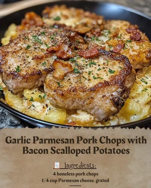 Garlic Parmesan Pork Chops with Cheesy Scalloped Potatoes