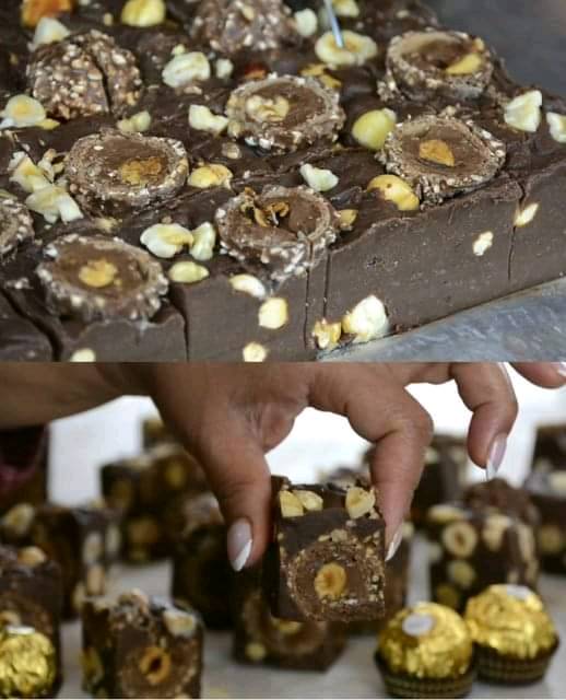 Chocolate Hazelnut Fudge with Ferrero Rocher