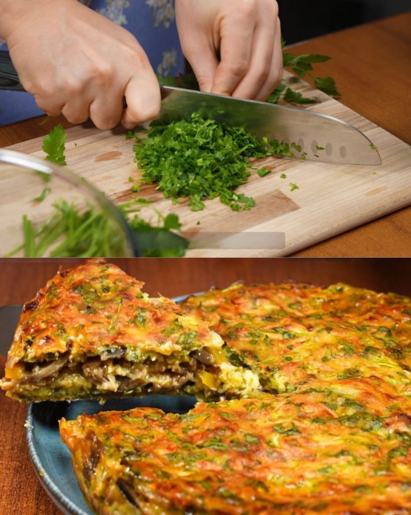 Baked Zucchini Pie with Mushroom and Cheese Filling