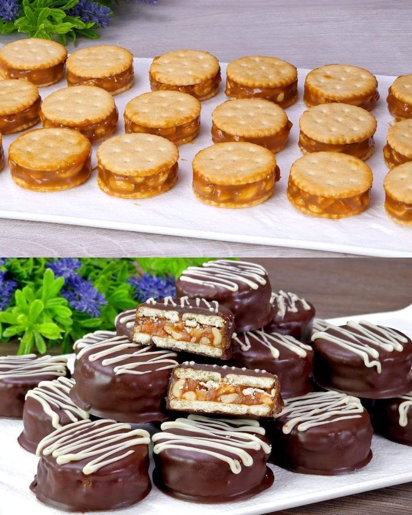 Salted Peanut Nougat Cracker Sandwiches with Chocolate Coating