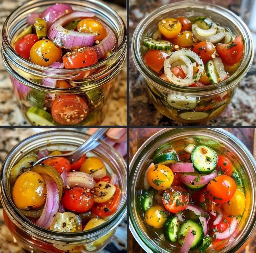 Pickled Cherry Tomatoes, Red Onions, and Cucumbers